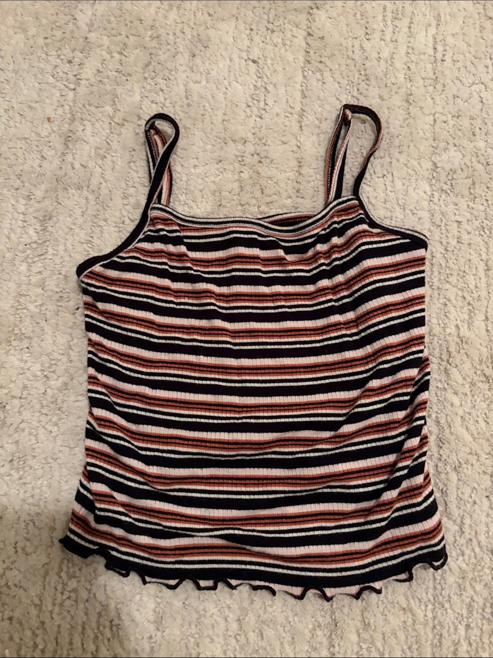 Forever 21 Striped Ribbed Cami in Black, Cream & Brown
